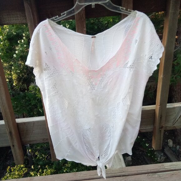 Free People eyelet linen blend top sz SP - Picture 1 of 9